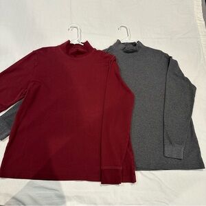 Lands End Relaxed Fit Baselayer Mock Neck Gray Maroon T-Shirt L/T 14-16 Lot of 2